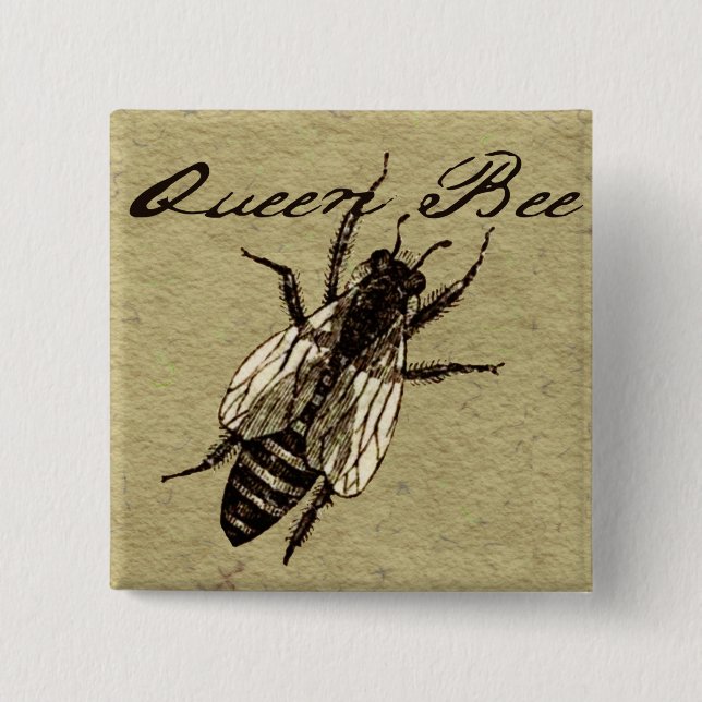Queen Bee Wildlife Flying Bug Insect 2 Inch Square Button (Front)