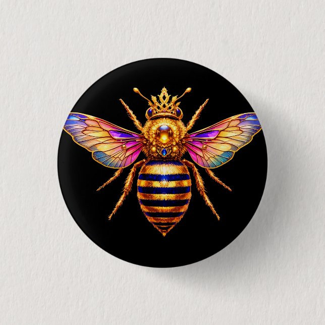 Queen Bee With Crown 1 Inch Round Button (Front)