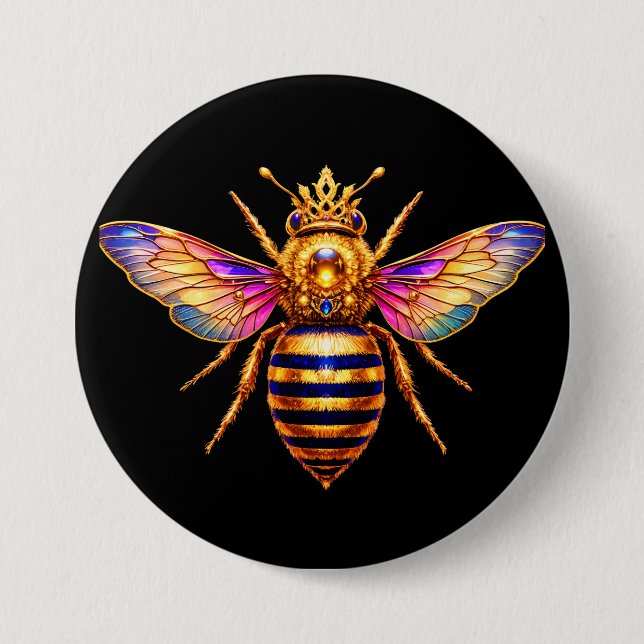 Queen Bee With Crown 3 Inch Round Button (Front)