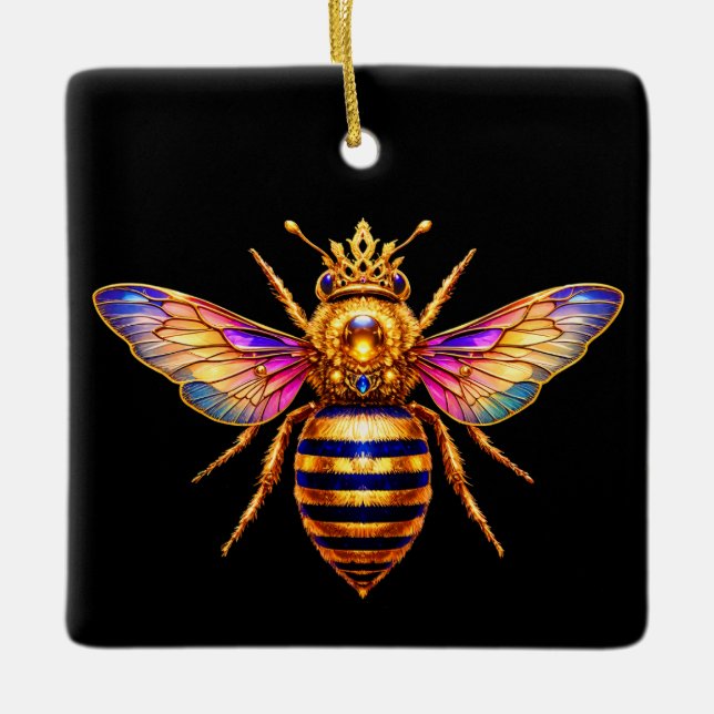 Queen Bee With Crown Ceramic Ornament (Front)
