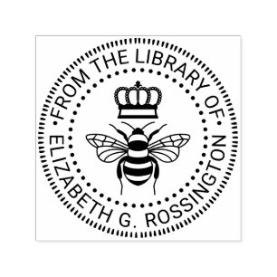 Queen Bee With Crown “From the library of” #3 Name Self-inking Stamp
