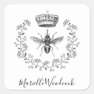 Queen Bee With Crown Laurel Logo Square Sticker