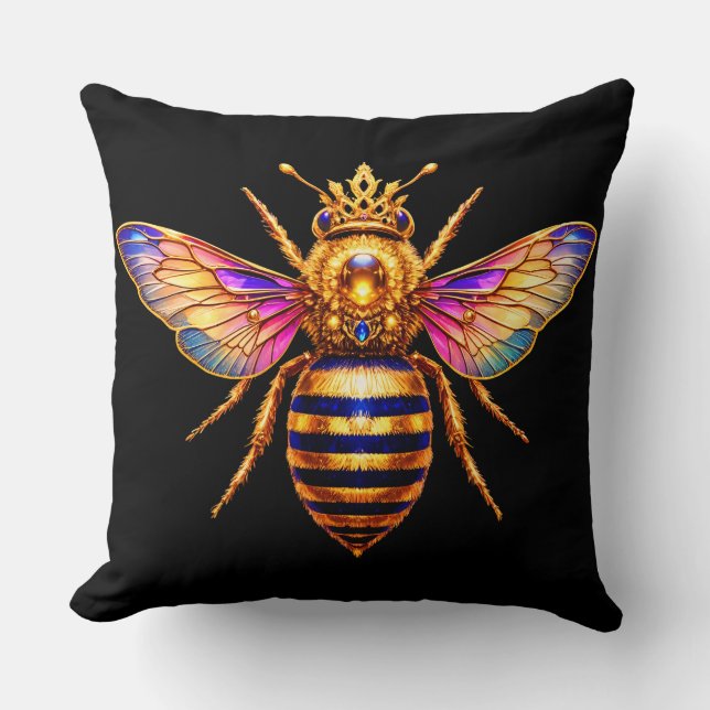 Queen Bee With Crown Throw Pillow (Front)