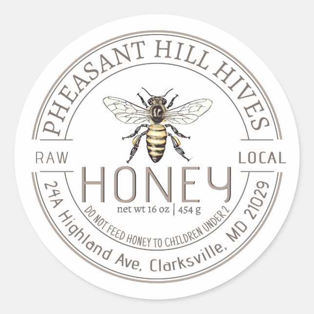 Queen Bee with Infant Warning Pure Raw Honey Label (Front)