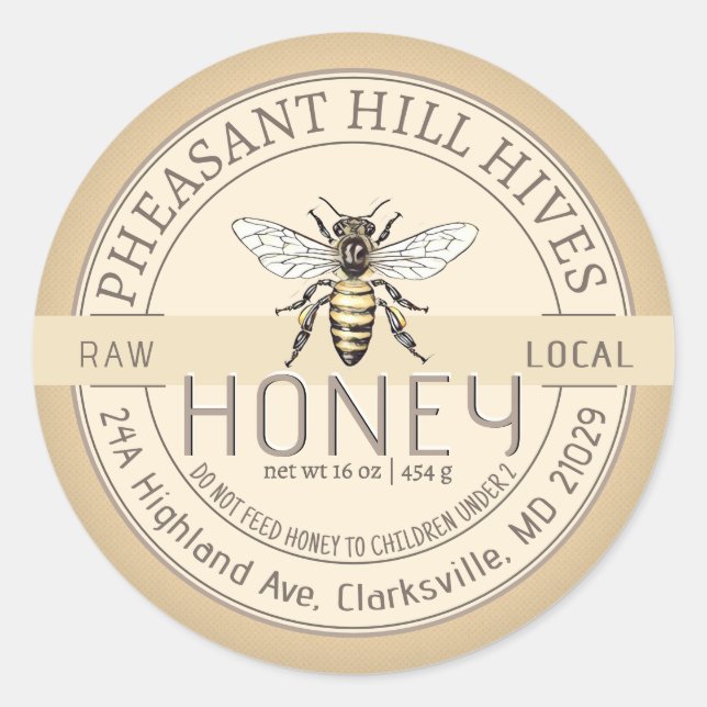 Queen Bee with Infant Warning Pure Raw Honey Label (Front)