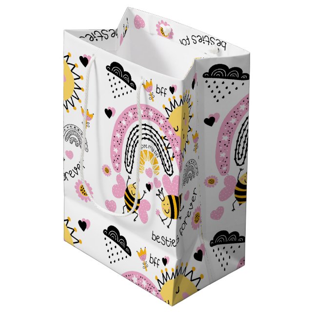 Queen Bees Best Friends Forever Cute BFF Girls Medium Gift Bag (Front Angled)