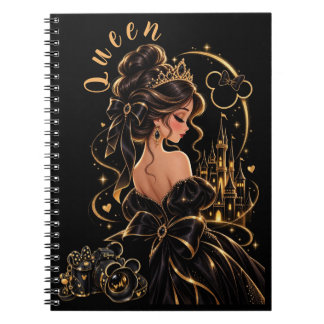  Queen Black and Gold Spiral Notebook 