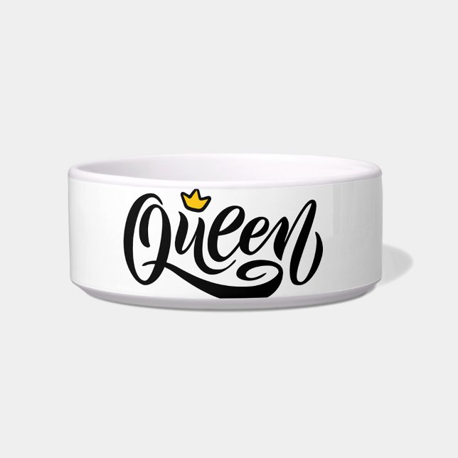 Queen Bowl (A stylish pet bowl with the word "Queen" elegantly scripted in black!)