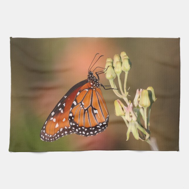 Queen butterfly on a branch kitchen towel (Horizontal)