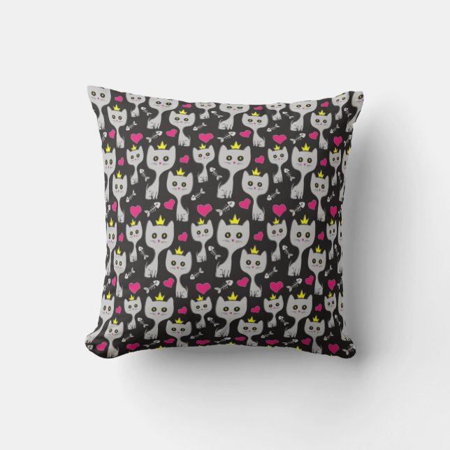 Queen Cat Pattern Throw Pillow (Front)