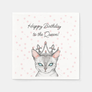 Queen Cat with a Tiara Birthday Napkins