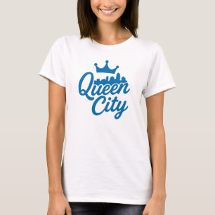 Queen City Charlotte Skyline Design – Blue Crown T-Shirt