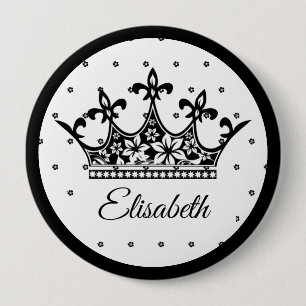 Queen crown floral black white beautiful vintage  4 inch round button