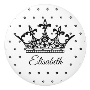 Queen crown floral black white beautiful vintage ceramic knob