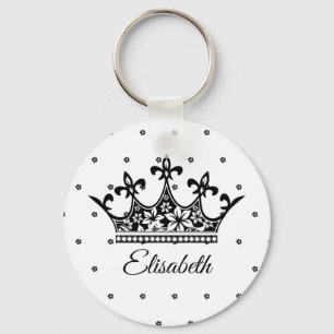 Queen crown floral black white beautiful vintage  keychain