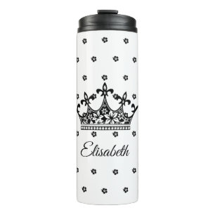 Queen crown floral black white beautiful vintage thermal tumbler