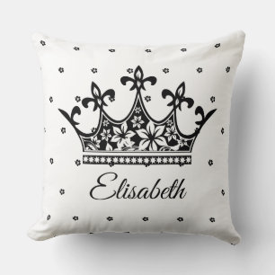 Queen crown floral black white beautiful vintage throw pillow