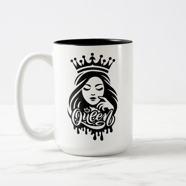 Queen Design – Elegant Royal Crown Two-Tone Coffee Mug (Left)