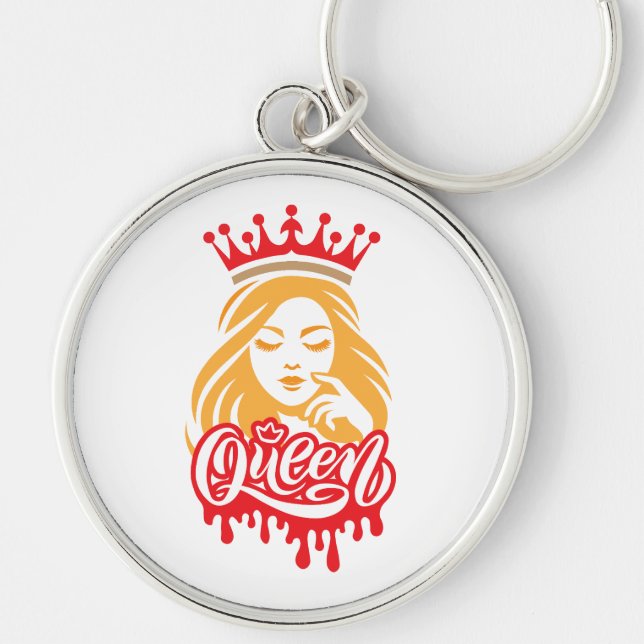 Queen Design – Elegant Royal Crown Typography for  Keychain (Front)