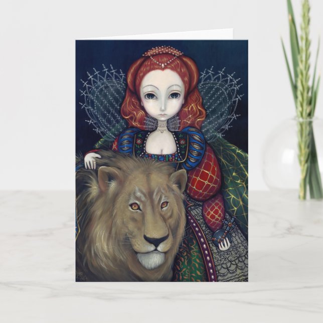 "Queen Elizabeth and a Lion" Greeting Card (Front)