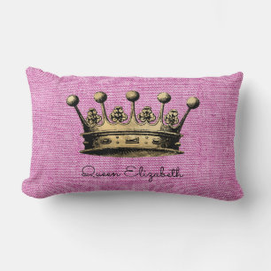 Queen Elizabeth Custom Name Royal Gold Crown Lumbar Pillow
