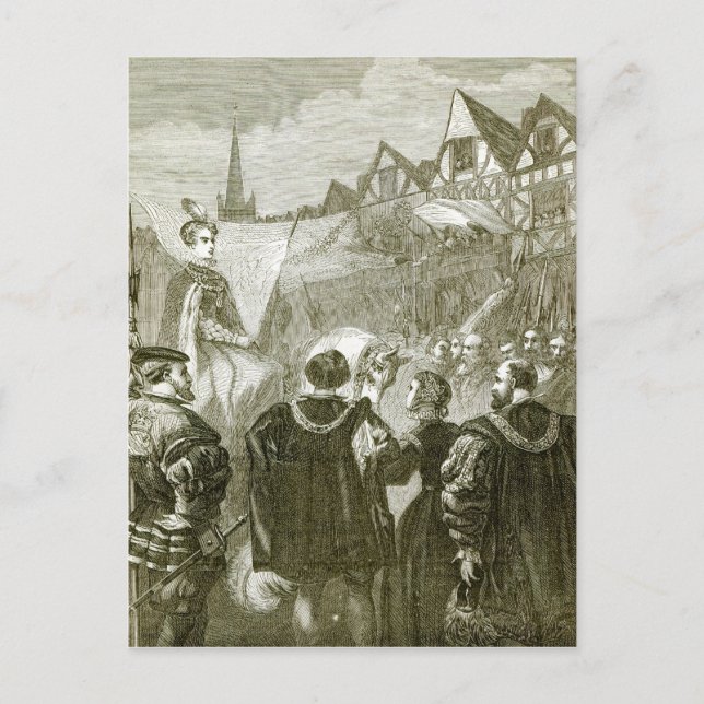 Queen Elizabeth entering London Postcard (Front)