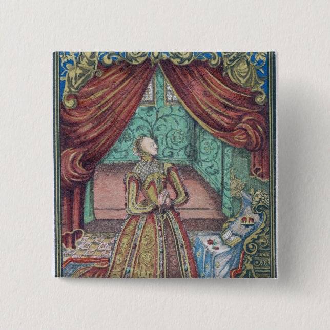 Queen Elizabeth I at Prayer, frontispiece 2 Inch Square Button (Front)