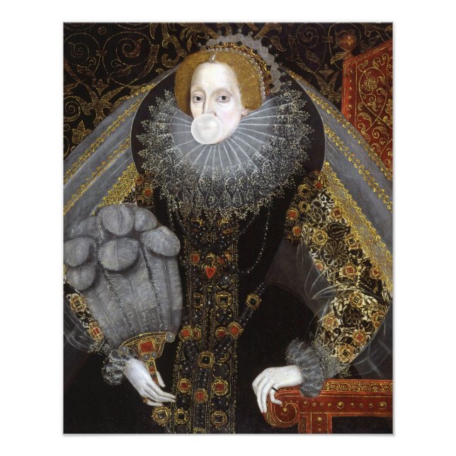 Queen Elizabeth I blowing a white bubble gum Photo Print (Front)