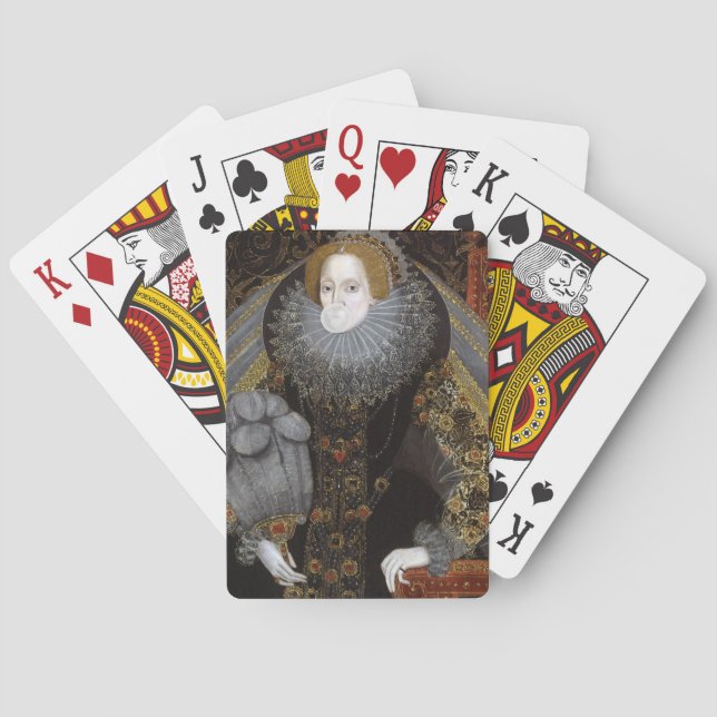 Queen Elizabeth I blowing a white bubble gum Playing Cards (Back)