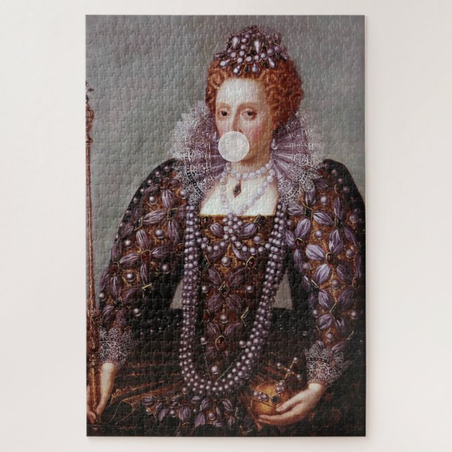 Queen Elizabeth I blowing white bubble gum Jigsaw Puzzle (Vertical)