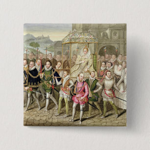 Queen Elizabeth I in procession with her Courtiers 2 Inch Square Button
