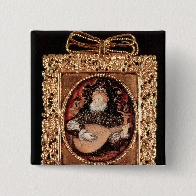 Queen Elizabeth I playing the lute 2 Inch Square Button (Front)