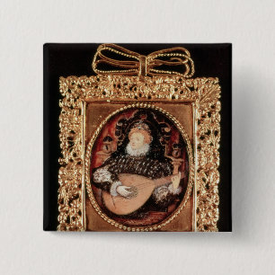 Queen Elizabeth I playing the lute 2 Inch Square Button