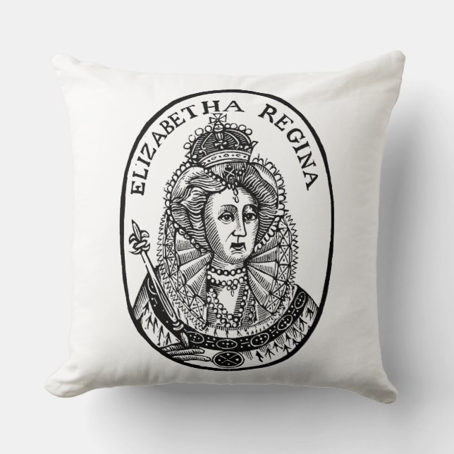 Queen Elizabeth I Woodcut Portrait Throw Pillow (Front)