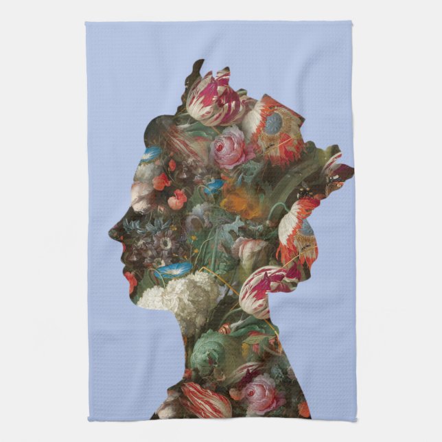Queen Elizabeth II Silhouette Flowers  Kitchen Towel (Vertical)