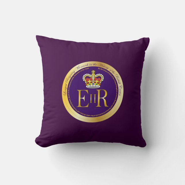 Queen Elizabeth Longest Reign Medal Throw Pillow (Front)