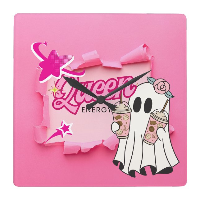 Queen Energy Ghost and Coffee Square Wall Clock (Queen Energy Ghost and Coffee Square Wall Clock)