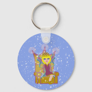 Queen Faerie Blonde Sitting on Throne Cartoon Art Keychain