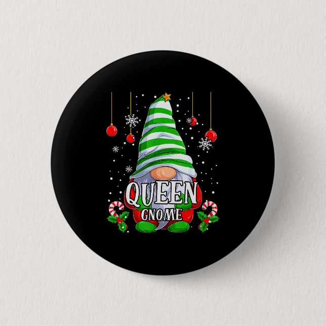 Queen Gnome Christmas Pajamas Matching Family Grou 2 Inch Round Button (Front)