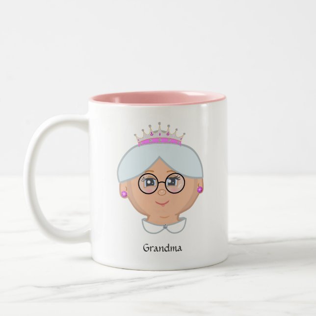 Queen Grandma, Mom, Aunty, Teacher & Heart Two-Tone Coffee Mug (Left)
