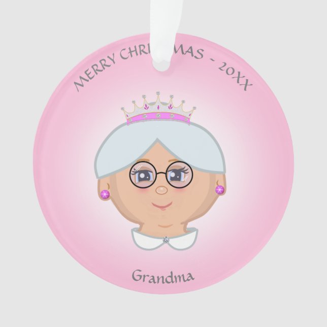 Queen grandma, mom, aunty, teacher, nurse on pink ornament (Front)