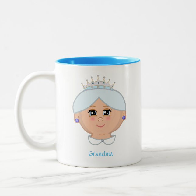 Queen Grandma with Light Blue Crown Two-Tone Coffee Mug (Left)