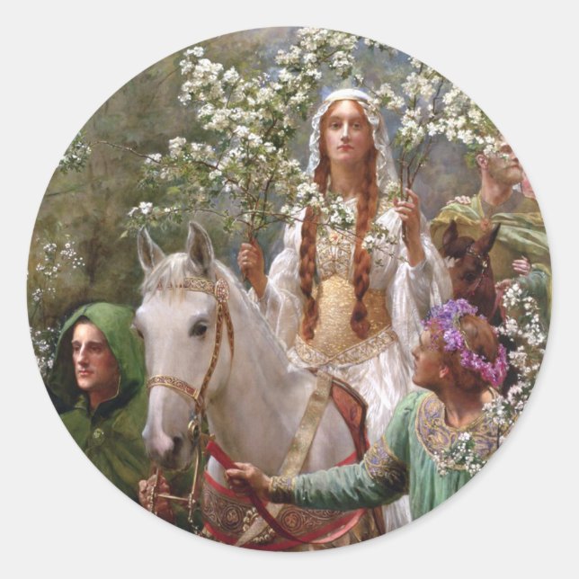 Queen Guinevere's Maying c. 1900 by John Collier Classic Round Sticker (Front)