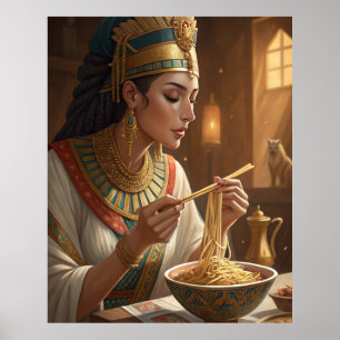 Queen Hatshepsut Eating Noodles Funny Ancient Egyp Poster