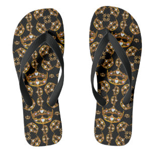 Queen hearts gold crown tiara black flip flops