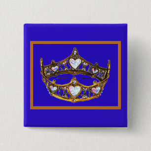 Queen Hearts Gold Crown Tiara blue violet button