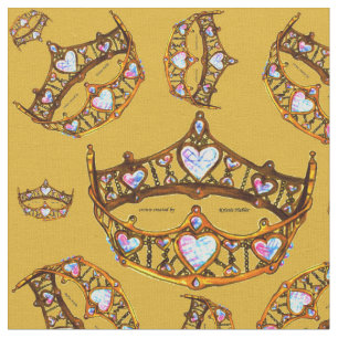 Queen Hearts Gold Crown Tiara pattern goldenrod Fabric