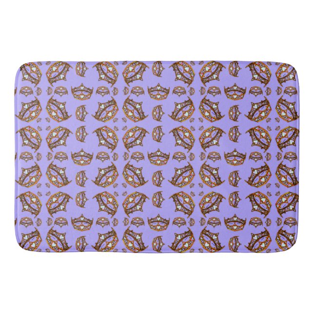 Queen Hearts Gold Crown Tiara pattern periwinkle Bath Mat (Front)