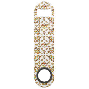Queen hearts gold crown tiara white bottle opener bar key