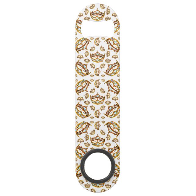 Queen hearts gold crown tiara white bottle opener bar key (Front)
